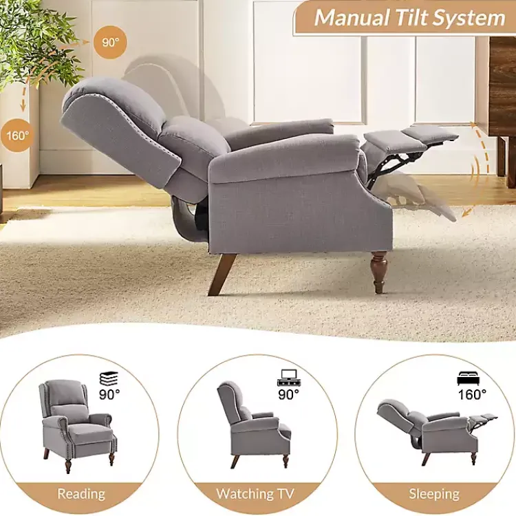 Kirklands Home Rosalie Light Upholstered Manual Recliner Gray Online