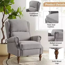 Kirklands Home Rosalie Light Upholstered Manual Recliner Gray Online