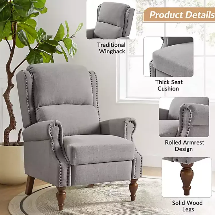 Kirklands Home Rosalie Light Upholstered Manual Recliner Gray Online