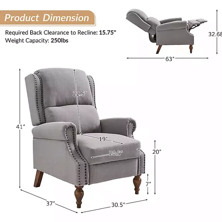 Kirklands Home Rosalie Light Upholstered Manual Recliner Gray Online