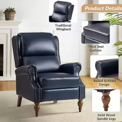 Kirklands Home Rosalie Navy Faux Leather Manual Recliner Blue Hot