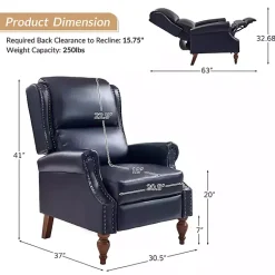 Kirklands Home Rosalie Navy Faux Leather Manual Recliner Blue Hot