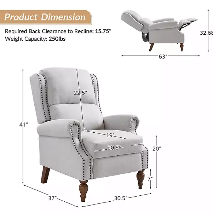 Kirklands Home Rosalie Oatmeal Upholstered Manual Recliner White Online