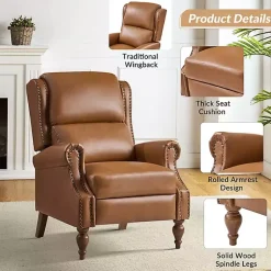 Kirklands Home Rosalie Faux Leather Manual Recliner Tan New