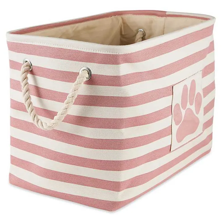 Baskets & Boxes>Kirklands Home Rose Striped Paw Large Rectangular Pet Bin