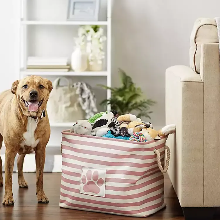 Baskets & Boxes>Kirklands Home Rose Striped Paw Large Rectangular Pet Bin
