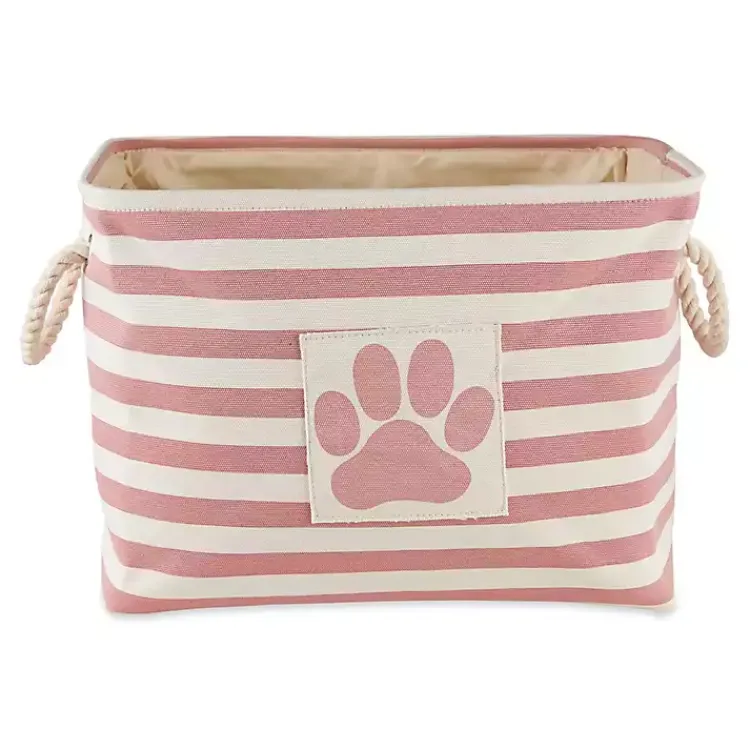Baskets & Boxes>Kirklands Home Rose Striped Paw Large Rectangular Pet Bin