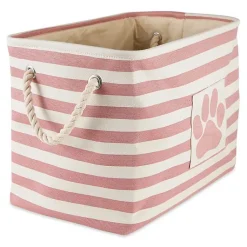 Baskets & Boxes>Kirklands Home Rose Striped Paw Medium Rectangular Pet Bin