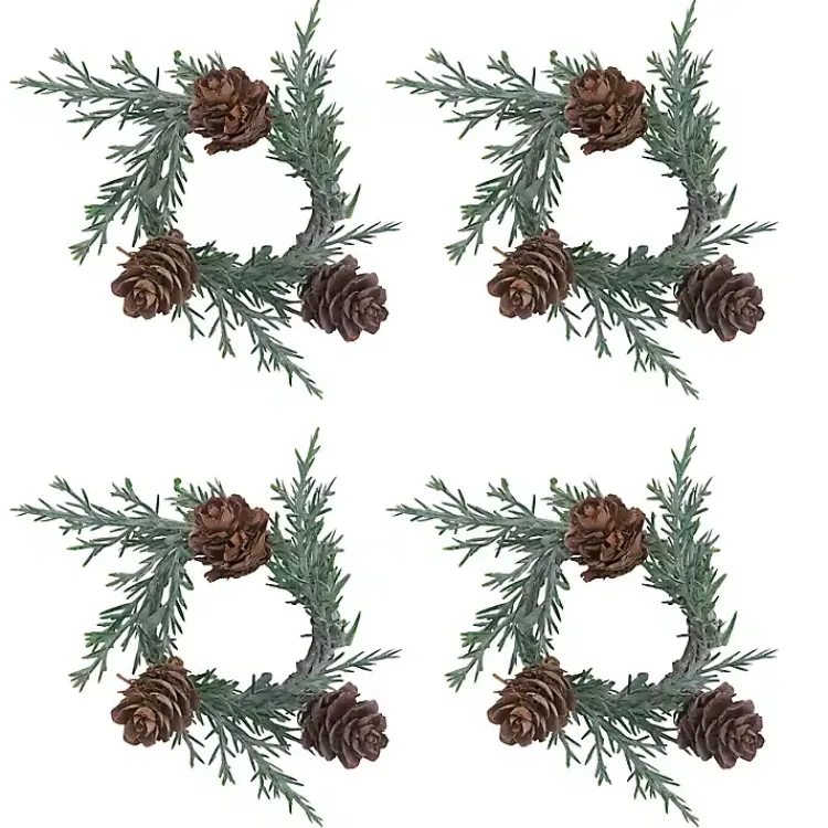 Kirklands Home Rosemary Pinecone Wreath Napkin Rings, Set of 4