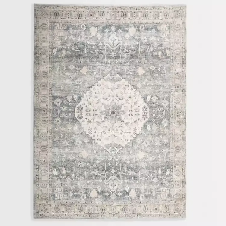 Kirklands Home Rosette Dusty Aqua Area Rug, 5x7 New