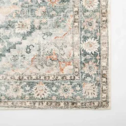 Kirklands Home Rosette Green and Ivory Area Rug, 7x9 New