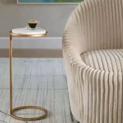 Kirklands Home Round Aged and Marble Accent Table Gold Hot