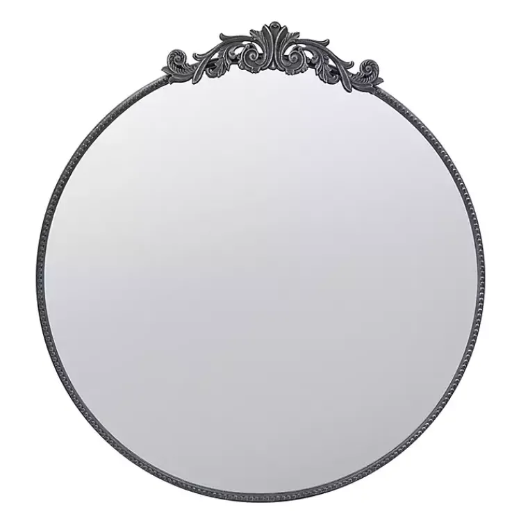 Kirklands Home Round Antique Floral Scroll Mirror, 39 in. Black Sale