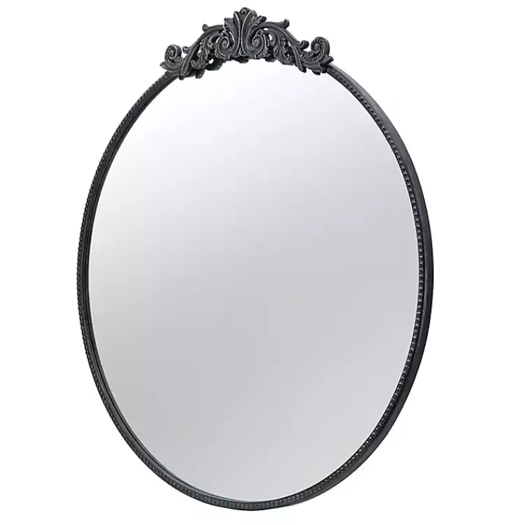 Kirklands Home Round Antique Floral Scroll Mirror, 39 in. Black Sale