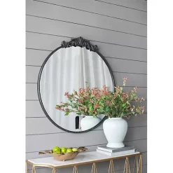 Kirklands Home Round Antique Floral Scroll Mirror, 39 in. Black Sale