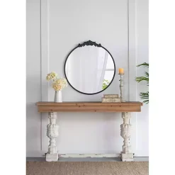 Kirklands Home Round Antique Floral Scroll Mirror, 39 in. Black Sale