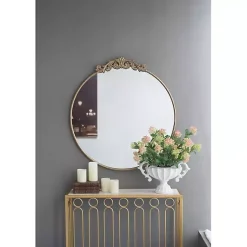 Kirklands Home Round Antique Floral Scroll Mirror, 39 in. Gold Hot