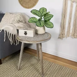 Kirklands Home Round Antique Engraved Accent Table Gray Clearance