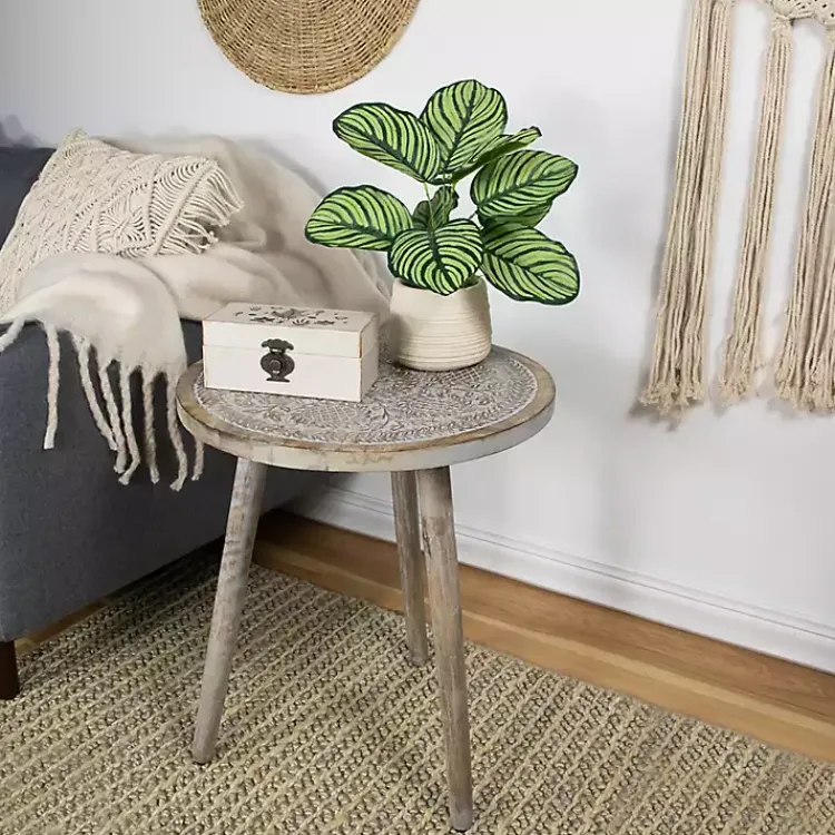 Kirklands Home Round Antique Engraved Accent Table Gray Clearance