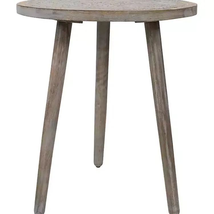 Kirklands Home Round Antique Engraved Accent Table Gray Clearance