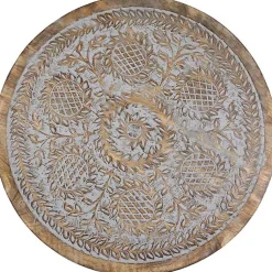 Kirklands Home Round Antique Engraved Accent Table Gray Clearance