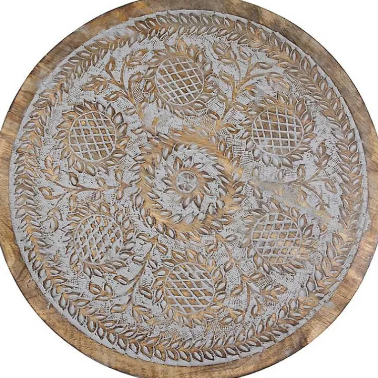 Kirklands Home Round Antique Engraved Accent Table Gray Clearance