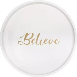 Christmas Dining & Entertaining>Kirklands Home Round Believe Wood Tray White