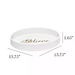 Christmas Dining & Entertaining>Kirklands Home Round Believe Wood Tray White