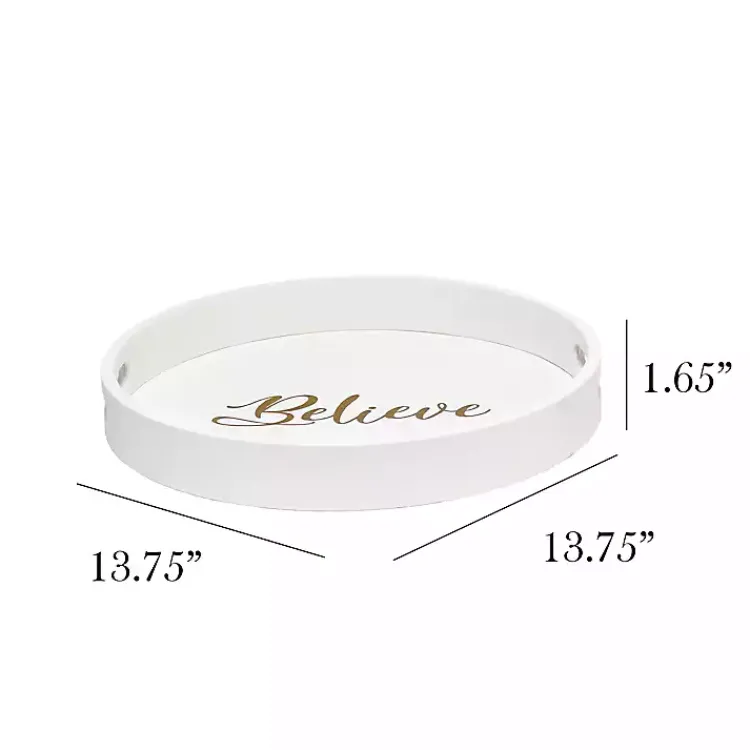 Christmas Dining & Entertaining>Kirklands Home Round Believe Wood Tray White