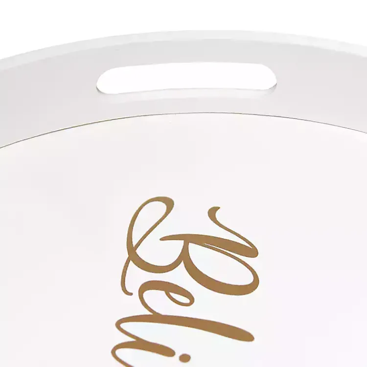 Christmas Dining & Entertaining>Kirklands Home Round Believe Wood Tray White