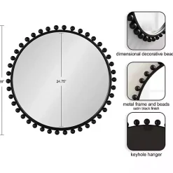 Kirklands Home Round Black Beaded Metal Wall Mirror