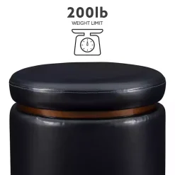 Kirklands Home Round Faux Leather Storage Ottoman Black Hot