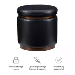 Kirklands Home Round Faux Leather Storage Ottoman Black Hot
