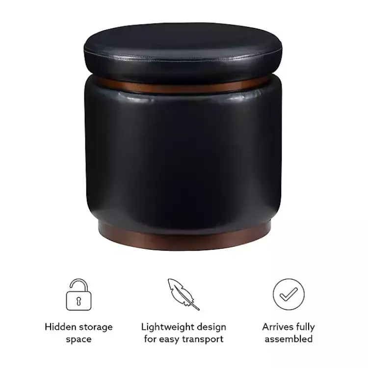 Kirklands Home Round Faux Leather Storage Ottoman Black Hot