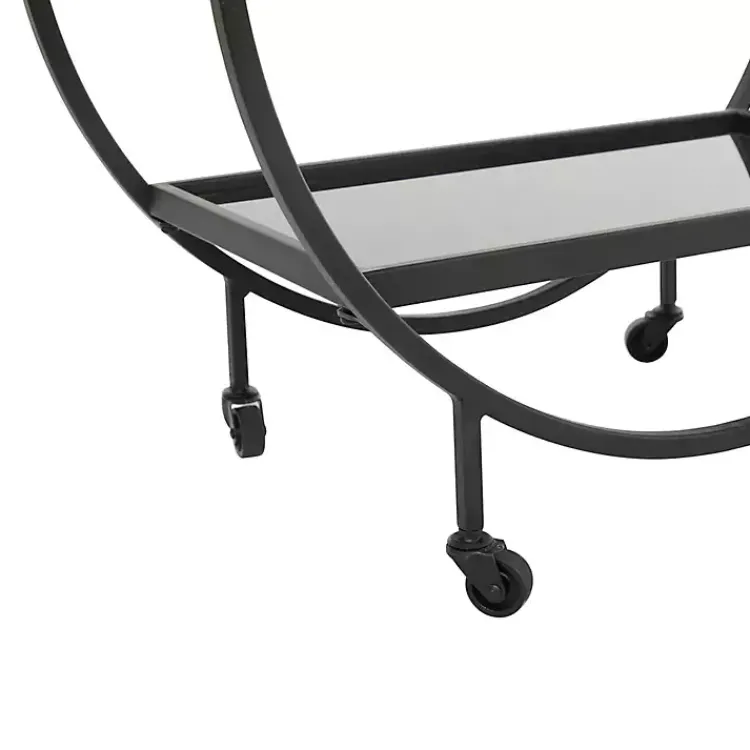 Kirklands Home Round Metal and Glass 2-Ter Bar Cart Black New