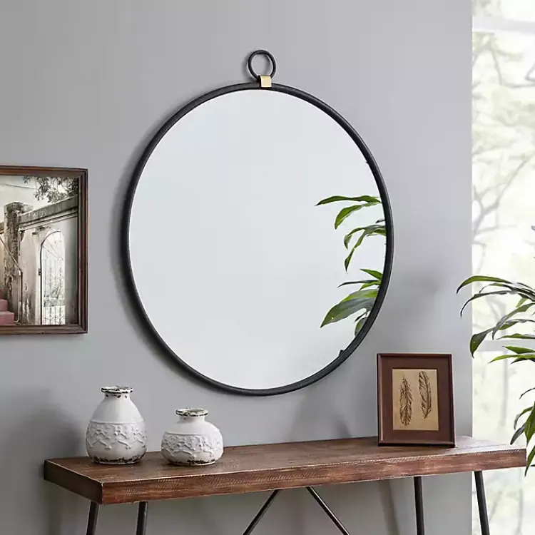 Kirklands Home Round Metal Mirror with Ring Black Online