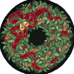 Christmas Decorations>Kirklands Home Round Black Vintage Poster Hooked Accent Rug
