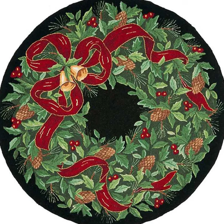 Christmas Decorations>Kirklands Home Round Black Vintage Poster Hooked Accent Rug