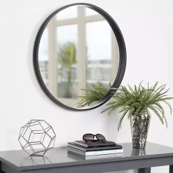 Kirklands Home Round Black Wood Travis Accent Mirror Clearance