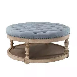 Kirklands Home Round Cepheus Tufted Ottoman Blue Outlet