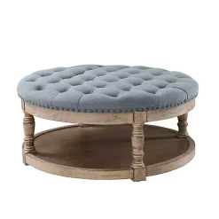 Kirklands Home Round Cepheus Tufted Ottoman Blue Outlet