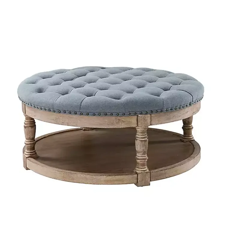 Kirklands Home Round Cepheus Tufted Ottoman Blue Outlet