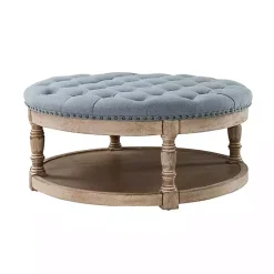 Kirklands Home Round Cepheus Tufted Ottoman Blue Outlet