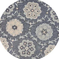 Kirklands Home Round Geometric Floral Area Rug, 4x4 Blue New