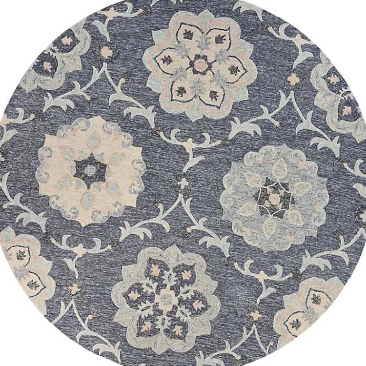 Kirklands Home Round Geometric Floral Area Rug, 4x4 Blue New