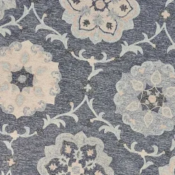 Kirklands Home Round Geometric Floral Area Rug, 4x4 Blue New