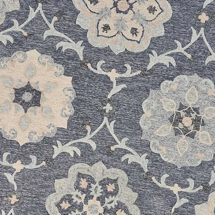 Kirklands Home Round Geometric Floral Area Rug, 4x4 Blue New