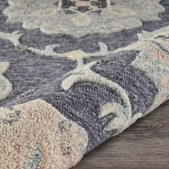 Kirklands Home Round Geometric Floral Area Rug, 4x4 Blue New