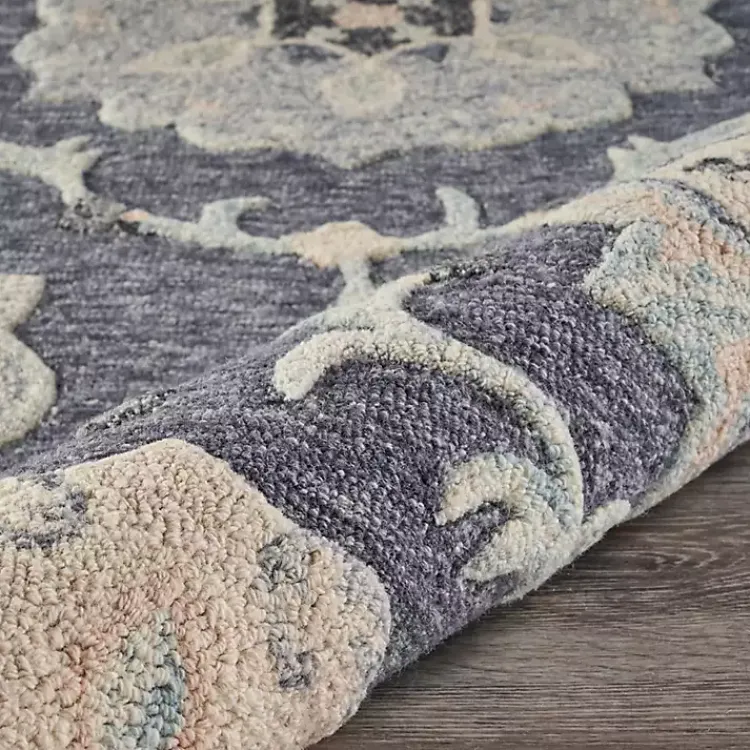 Kirklands Home Round Geometric Floral Area Rug, 4x4 Blue New