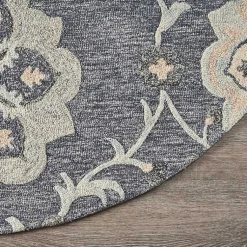 Kirklands Home Round Geometric Floral Area Rug, 4x4 Blue New